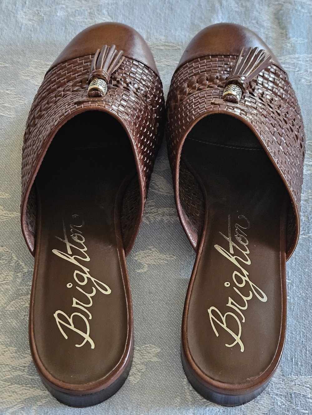 Brighton Brown woven Leather Slip-On mule with block heel Size 10M NWOT - Picture 4 of 8